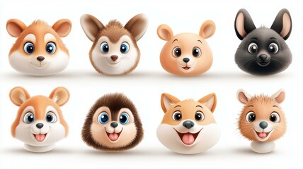 Fototapeta premium A set of animal faces with one of them being a cat