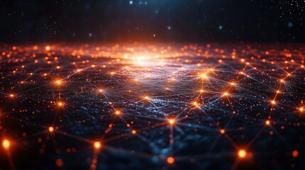 Abstract digital network with glowing nodes and lines.