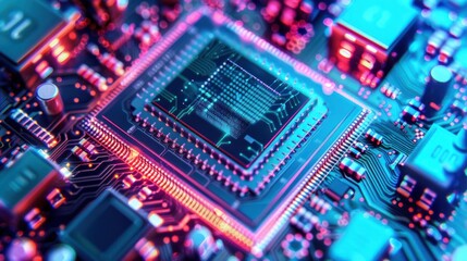 Close-up of a Microchip on a Circuit Board