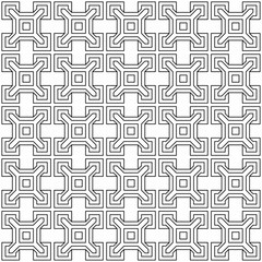 Seamless geometric pattern consisting of interlocking black lines forming a square on a white background. Suitable for various creative projects or decorative elements.