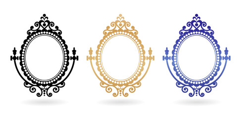 three ornamental frames with ornate designs isolated white backgrounds for screen printing, paper craft printable designs, wedding invitation emblem cover, stationery design material print paper badge