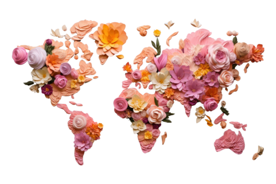 PNG Flowers on a world map pattern petal plant.