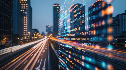 Fototapeta premium Cityscape with Data Overlay