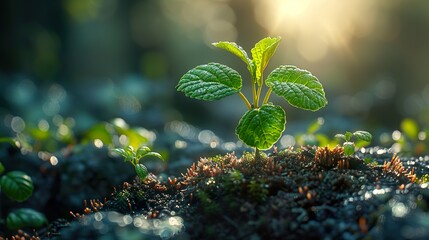 Green Plant Sprout Growing in Sunlight - Nature Photography