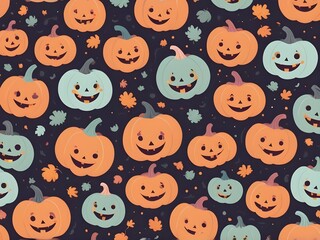 abstract Pastel Cute Cartoon smiling pumpkin Halloween character in flat style