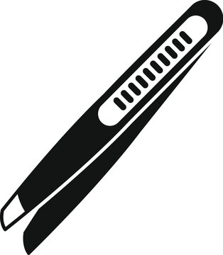 recommend clip art: Simple icon of metal tweezers with a ribbed handle lying diagonally, isolated vector illustration in flat style