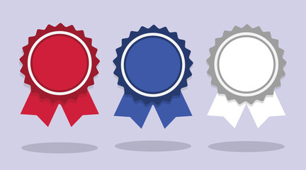 Abstract blank horizontal conceptual three colors ribbon award bows in a row with drop shadows icons set on light purple background