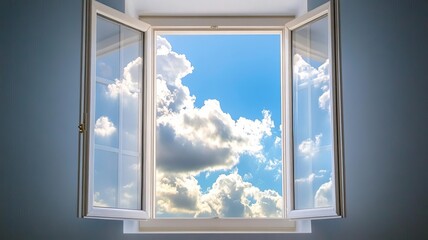 Obraz premium Open window with beautiful sky, symbolizing new opportunities and better future.
