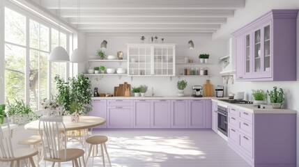 Fototapeta premium A living room with pastel lavender furniture and a minimalistic.