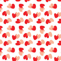 Seamless pattern of simple red hearts isolated on white for wrapping paper or fabric. Hand drawn style.