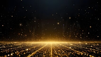 Abstract background shining golden floor ground particles stars dust. Futuristic glittering in...