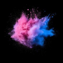 Pink and Blue Powder Explosion on Black Background.