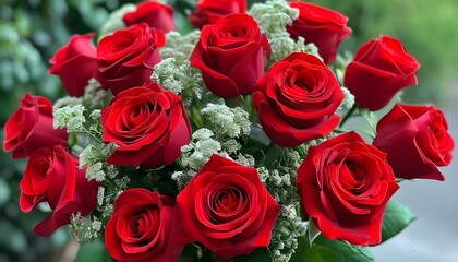 Heart-shaped bouquet of vibrant red roses