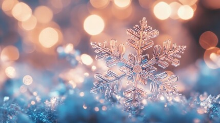 Winter Wonderland: Crystal Snowflake with Soft Bokeh Lights