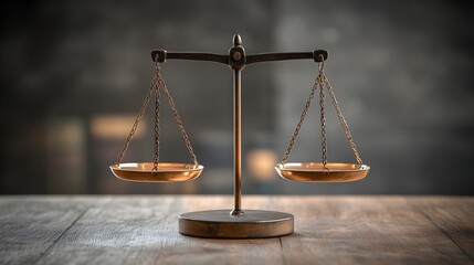 Close-up of a balanced scale representing justice and the exactness of measurement, highlighting equality and precision (focus on)