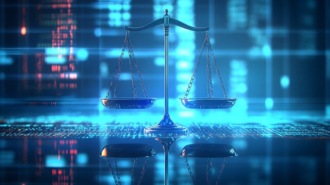 Close-up of a balanced scale representing justice and the exactness of measurement, highlighting equality and precision (focus on) - legal fairness theme - dynamic - Double exposure