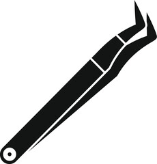 Black metal tweezers for eyelash extension lying diagonally icon in simple style on a white background