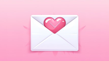 Icon Featuring an Envelope with a Heart or Flower Peeking Out, Symbolizing the Act of Sending Compliments. Front View Design for Greeting Cards and Messaging Apps