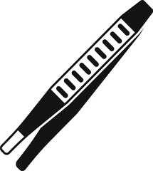 Simple icon of metal tweezers with a ribbed handle, isolated vector illustration on a white background