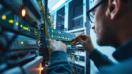 Technician Working on Server Racks
