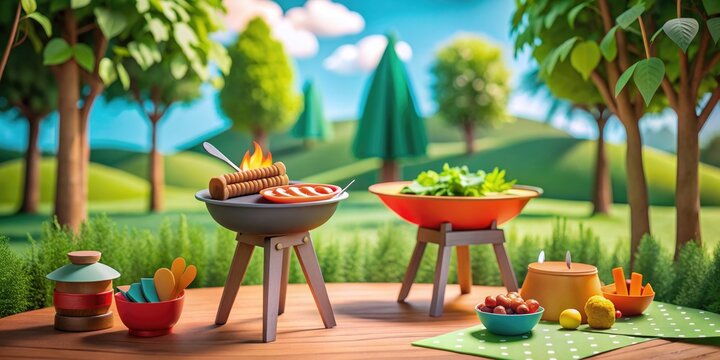 Beautiful BBQ scene made of Paper, Paper, BBQ, barbecue, grill, outdoor, cooking, food, party, colorful, creative, art