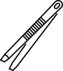 This simple black and white vector icon depicts a pair of tweezers, useful for beauty, cosmetics, medicine, and more