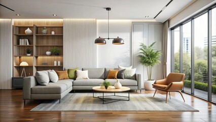 Interior of a modern living room with minimalist design, minimalist, contemporary, home decor, furniture, cozy