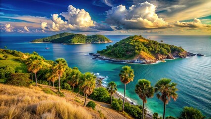 Obraz premium Breathtaking view of Promthep Cape overlooking the Andaman Sea in Phuket, Thailand, Promthep Cape, Phuket, Thailand