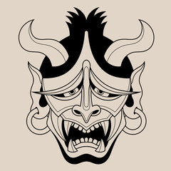 Hand drawn traditional tattoo of a Japanese oni mask outline 42