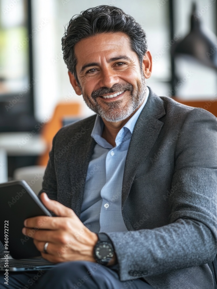 Sticker Smiling Businessman in Modern Office