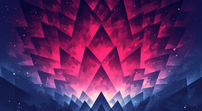 Fototapeta crystal castles background blue, purple and pink and silver and teal bold fractals in the shape of a triangle trisymmetry waveform 