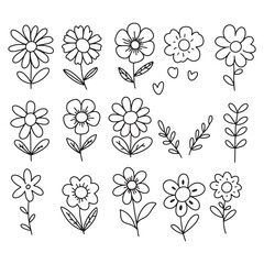 set of flowers on the white background. flowers doodle . Hand dawn. Vector EPS 10.	
