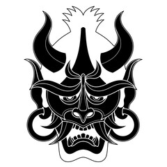 Hand drawn traditional tattoo of a Japanese oni mask silhouette 41