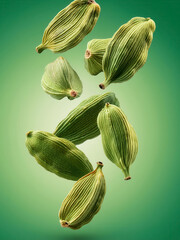 cardamom spice on green background
