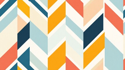 Abstract Geometric Chevron Pattern:  A seamless, colorful, and modern geometric pattern featuring a chevron design in vibrant hues of blue, orange, pink, and yellow. 