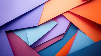 Violet blue and orange tones on flat geometric composition of colored papers