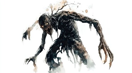 Obraz premium Terrifying Dark Creature with Glowing Eyes and Long Claws in a Spooky Atmosphere
