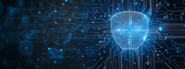 Obraz premium Digital Brain with Circuitry on Dark Background