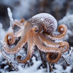 Fototapeta premium octopus isolated on winter background
