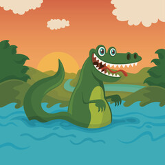 Alligator Standing Swamp Vector Illustration