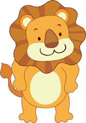 Standing Cartoon Cute Lion Yellow Vector Illustration