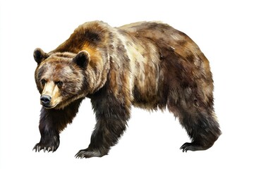 Obraz premium Majestic Brown Bear Illustration on White Background - Realistic Wildlife Art