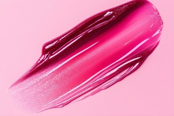 Lip gloss swatch or shimmering cosmetic gel mask sample on pink background