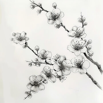 flower, cherry, Japan, floral, vector, nature, illustration, pattern, plant, drawing, leaf, art, vintage, decoration, sketch, branch, design, flowers, blossom, summer, spring, black, rose, garden, bea