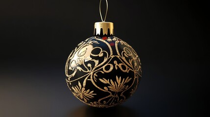 Black Christmas ornament with gold glitter design.
