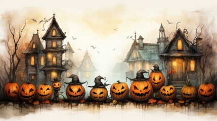 Fototapeta premium watercolor Halloween October 31 Generative AI