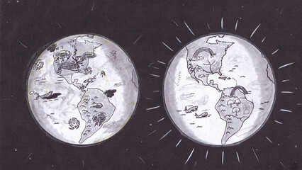 It’s Your Choice! Polluted or Clean Earth Comparison Grayscale Drawing