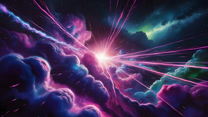 Fantasy background with glowing nebula and rays of light. 3D rendering