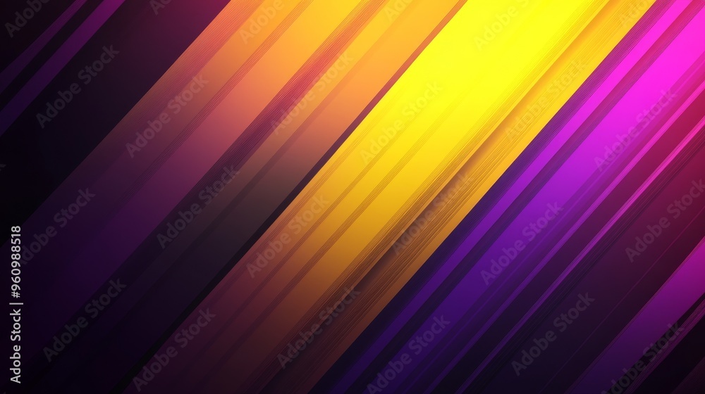 Wall mural diagonal stripes in purple, yellow and orange on dark background.