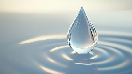 A single water drop perched on the surface of a pool of water.